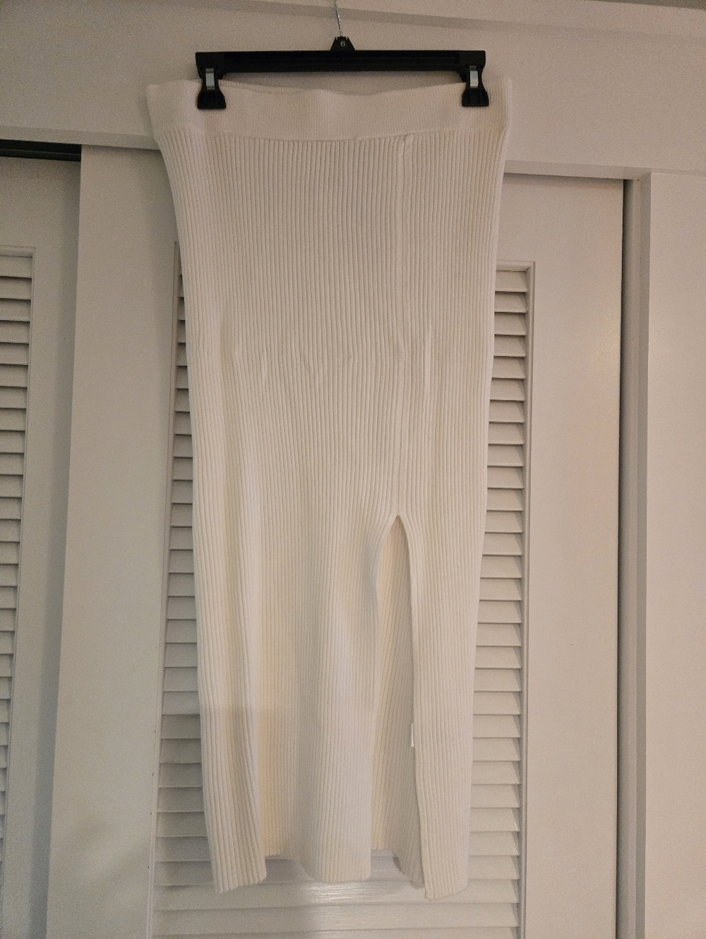 Calvin Klein Jeans White Ribbed Midi Skirt with Front Slit